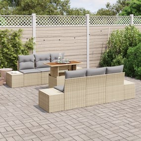 Conjunto de Jantar de Jardim com 7 Peças e Almofadas Bege em Rattan Po