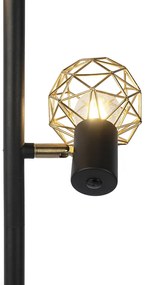 Candeeiro de pé design preto/ouro ajustável 3-luzes - MESH Moderno,Design