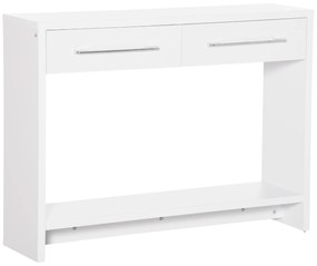 HOMCOM Mesa Consola com 2 Gavetas Prateleira de Armazenamento Móvel de Entrada Estilo Moderno Carga 50kg 101,6x28x76,2cm Branco