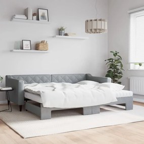 vidaXL Sofá-cama c/ gavetão e colchões 90x200 cm tecido cinzento-claro