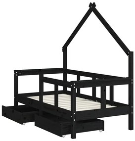 Estrutura cama infantil c/ gavetas 70x140 cm pinho maciço preto