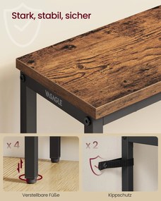 Mesa consola com tampo de uma só peça, 20 x 80 x 81,2 cm, castanho vintage