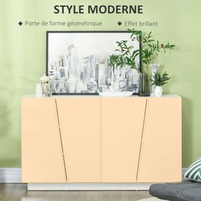 Aparador sala 150 x 40 x 88 cm com portas e prateleira ajustável, branco brilhante