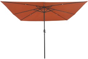 Parasol de Jardim Quadrado vidaXL com Luzes LED 295x245 cm Terracota