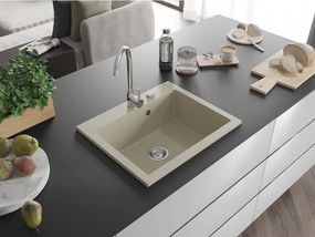 Mexen Elix lava-louça de granito de 1 câmara 600 x 500 mm, bege, sifão cromado - 6525601005-69