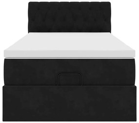Estrutura de cama otomana com colchão preto veludo