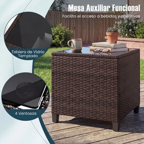 Conjunto de 2 Cadeiras de Exterior e Mesa Auxiliar, 67 x 64 x 77 cm, Ratan PE Entrançado à Mão, Castanho e Azul