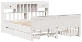 Cama com estante sem colchão 200x200 cm pinho maciço branco