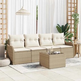 vidaXL Conjunto de Sofá de Jardim 5 Peças com Almofadas Bege Rattan Sintético