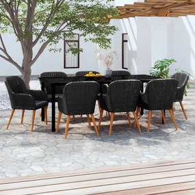 9 pcs conjunto de jantar para jardim com almofadões preto