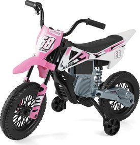 Mota elétrica para crianças 12V com rodas de treino removíveis e suspensão com molas Rosa