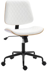 Cadeira de Escritório sem Braços Giratória Estofada em Couro Sintético com Encosto Curvado Assento em Forma de U Altura Ajustável Basculante 48,5x53x8