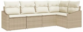 Conjunto de Jantar de Jardim com 5 Peças e Almofadas Beige de Rattan S
