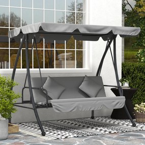 Baloiço de jardim conversível de 3 lugares, com inclinação do teto ajustável, colchão de 2 x 1,25 x 1,7 m, estrutura metálica, poliéster cinzento clar