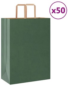 vidaXL Sacos de papel 50 unid com alças verde 32x17x44 cm