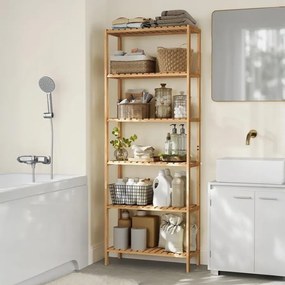 Estante de bambu com 6 prateleiras ajustáveis 26 x 60 x 160,9 cm Bege natural