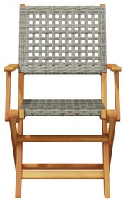 3 pcs conjunto de bistrô vime PE e madeira maciça cinzento