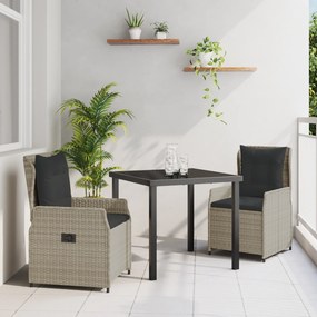 Conjunto de Jantar de 3 Peças para Jardim vidaXL Cinza Claro em Rattan Polido