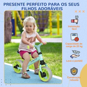 Bicicleta sem Pedais para Crianças de 18-48 Meses Bicicleta de Equilíbrio com Assento Ajustável em Altura 66,5x34x47 cm Verde