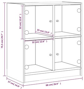 Armário de apoio c/ portas vidro 68x37x75,5 cm carvalho fumado