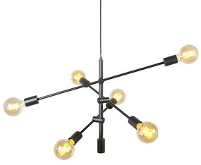 Candeeiro suspenso industrial preto 6 luzes - Sydney Design,Moderno,Industrial