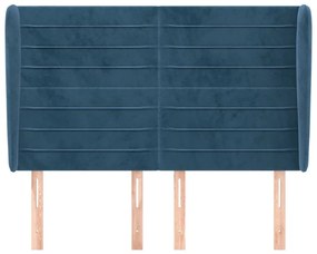 Cabeceira cama c/ abas veludo 147x23x118/128 cm azul-escuro