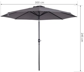 Chapéu de Sol de Jardim Ø295x250cm com Manivela Chapéu de Sol Exterior