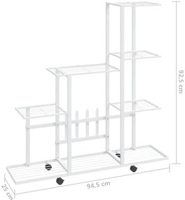 Suporte de vasos c/ rodas 94,5x25x92,5 cm metal branco
