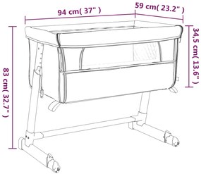 Cama de bebé com colchão tecido de linho cinzento-claro