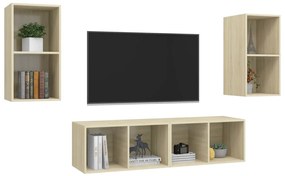 Armários de parede p/ TV 4pcs derivados madeira carvalho sonoma