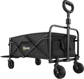 Outsunny Carrinho de Jardim 72L Dobrável com Alça Regulável, em Aço e Tecido Oxford, 114x46x92 cm, Preto | Aosom Portugal