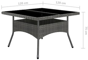 9 pcs conj. jantar p/ jardim vime PE e madeira acácia cinzento