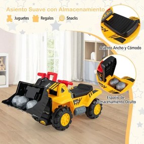 Escavadora para crianças 3+ anos Camião de brincar com balde ajustável Sons e buzina Espaço de armazenamento Amarelo