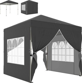 Outsunny Tenda de jardim 2,5 x 2,5 m pop up tenda dobrável ajustável em altura proteção UV50+ montagem fácil cinza escuro | Aosom Portugal