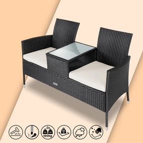 Banco de jardim Polyrattan 143x55x88cm preto