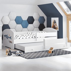 Cama infantil  dupla Luk 160x80 tubarão branca - colchão e estrado incluído