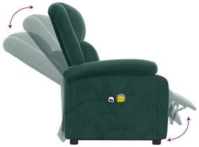 Poltrona elevatória de massagens veludo verde-escuro