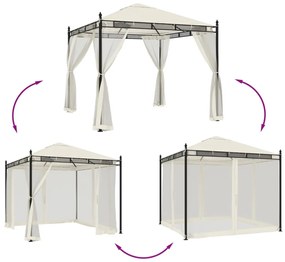 Gazebo com paredes de malha 2,93x2,93 m aço creme