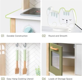 Cozinha de Brincar Infantil de Madeira 103 × 70 × 29,5 cm Gato