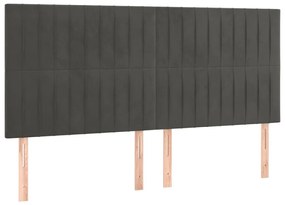 Cama box spring c/ colchão/LED 180x200cm veludo cinzento-escuro