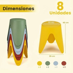 Conjunto de 8 bancos para crianças empilháveis de plástico portáteis sem encosto,, para sala de aula, escritório ou sala de estar, 46 cm, multicolorid