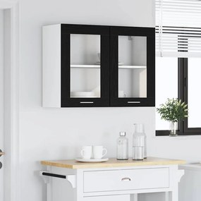 Armário de Vidro Suspenso em Carvalho Preto da 80x31x60 cm, feito de m