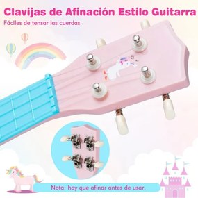 Ukelele de 21 polegadas para crianças infantil com 4 cordas de nylon e 12 trastes para iniciantes Instrumento musical rosa