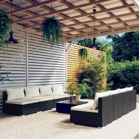 vidaXL 9 pcs conjunto lounge de jardim c/ almofadões vime PE preto