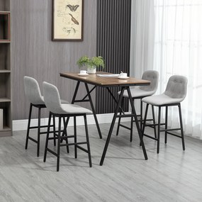 Conjunto de mesa de bar com bancos e mesa de jantar alta com 4 cadeiras estofadas, pés em aço, 120 x 60 x 91 cm, cinzento