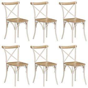 vidaXL Cadeiras costas em cruz 6 pcs madeira mangueira maciça branco