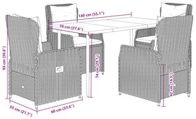 5 pcs conjunto jantar p/ jardim c/ almofadões vime PE castanho