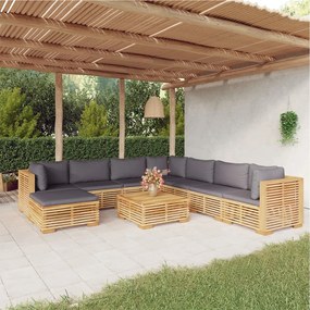 vidaXL 9 pcs conjunto lounge jardim c/ almofadões madeira teca maciça