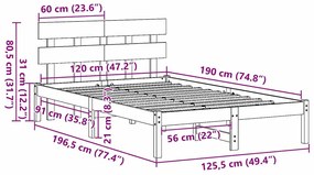 Estrado de Cama com Cabeceira Castanho Encerado 120x190 cm Madeira Sól
