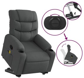 Poltrona elevatória de massagens tecido cinzento-escuro
